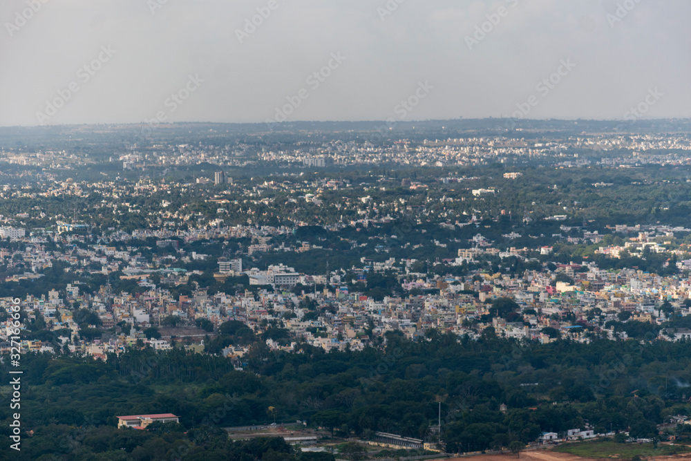 The view of the Mysore city taken on top of Chamundi Hills