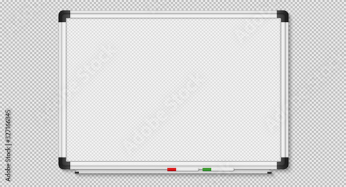 Empty white marker board on transparent background. Realistic office Whiteboard. Vector illustration