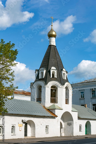 Pskov, the bell tower of the Church of Michael and Gabriel Archangels from Gorodets