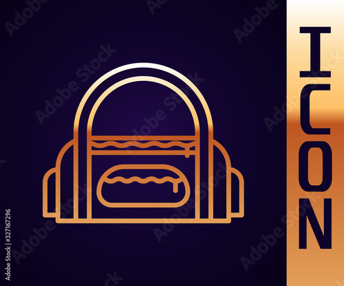 Gold line Sport bag icon isolated on black background. Vector Illustration