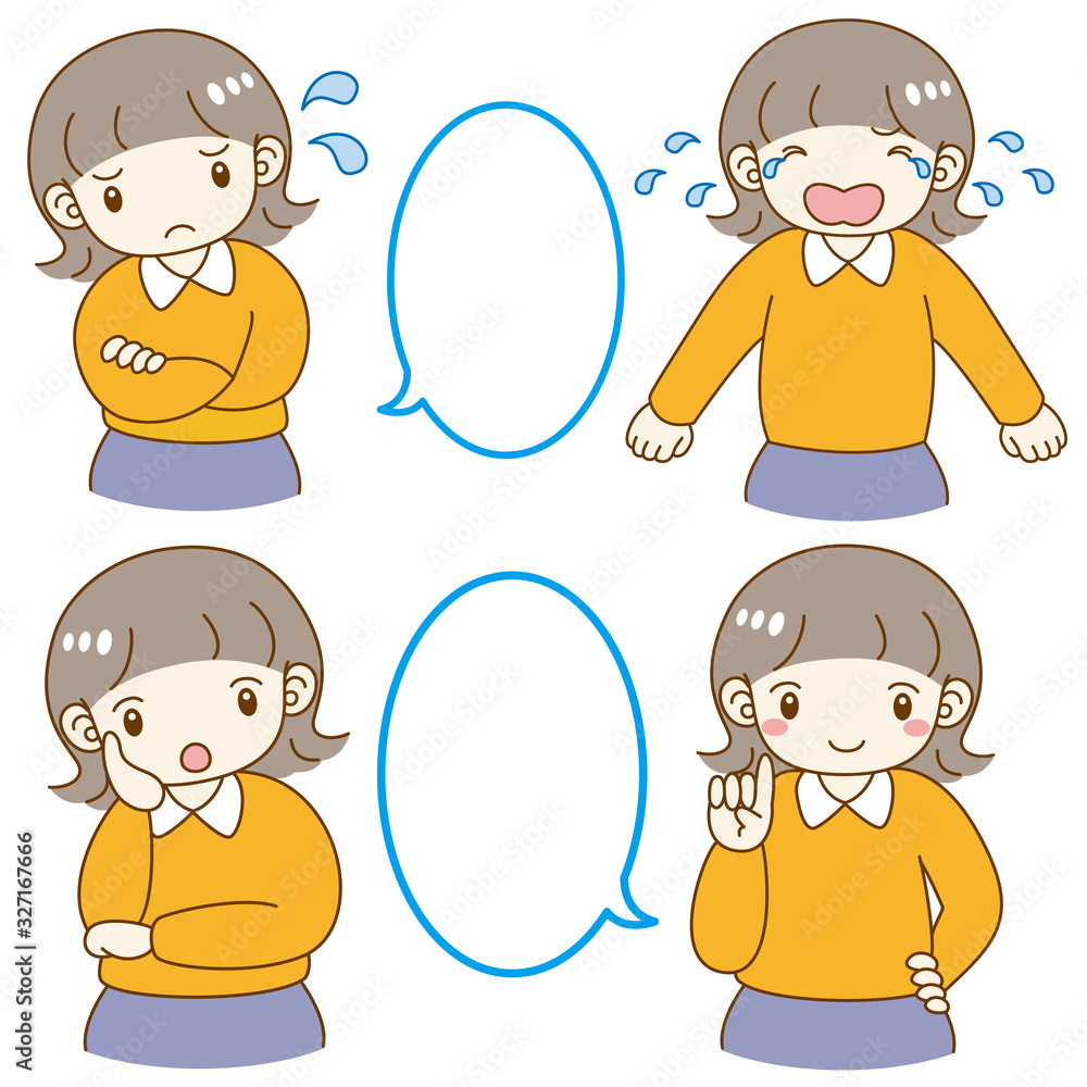 女の子 吹き出し 困る 考える 泣く 疑問 笑顔 セット Stock Vector Adobe Stock 女の子 吹き出し 困る 考える 泣く 疑問 笑顔 セット Stock Vector Adobe Stock