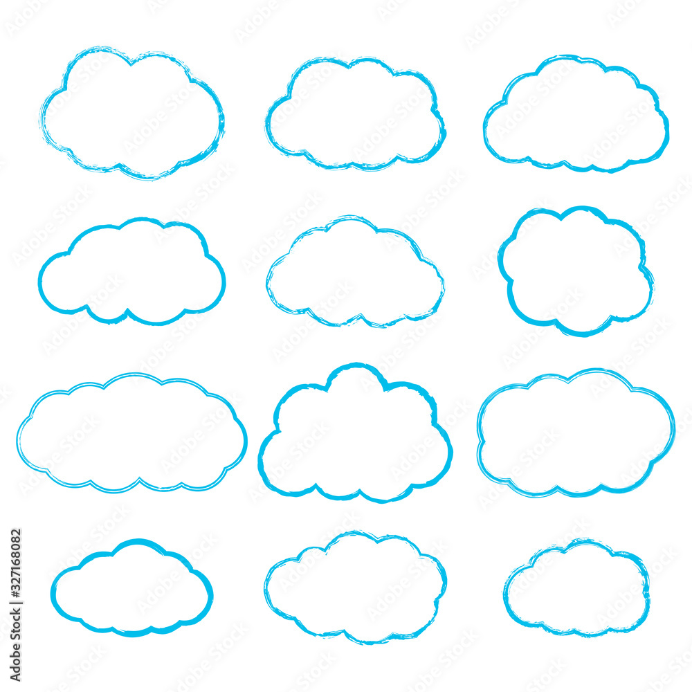 Vector set of textured cloud contours isolated on white background Vector set of textured cloud contours isolated on white background