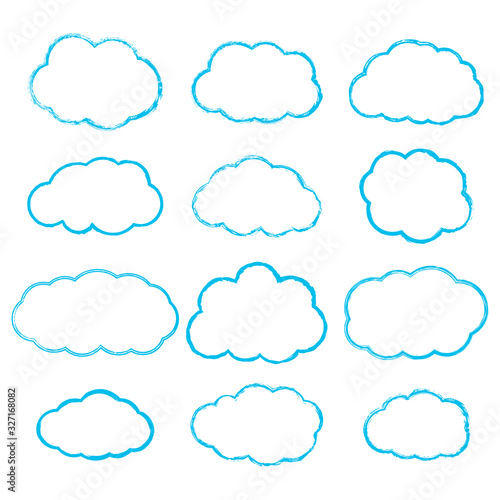 Vector set of textured cloud contours isolated on white background