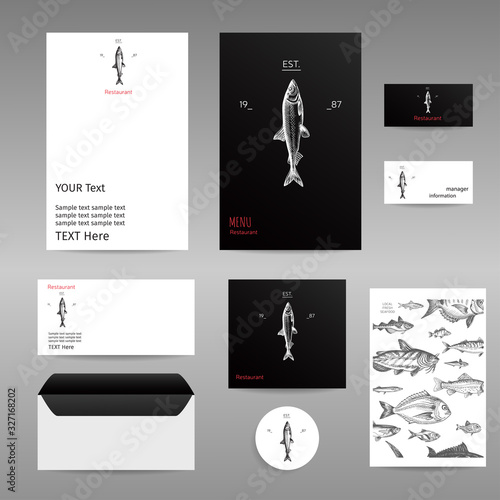 Vector illustration sketch - seafood. Corporate style - Card Menu restaurant. vintage design template, banner.
