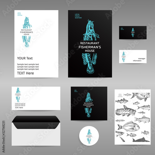 Vector illustration sketch - seafood. Corporate style - Card Menu restaurant. vintage design template, banner.