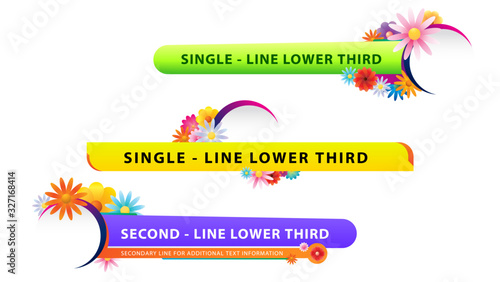 Vector  lower third or television news bar design template with flowers theme isolated on white background