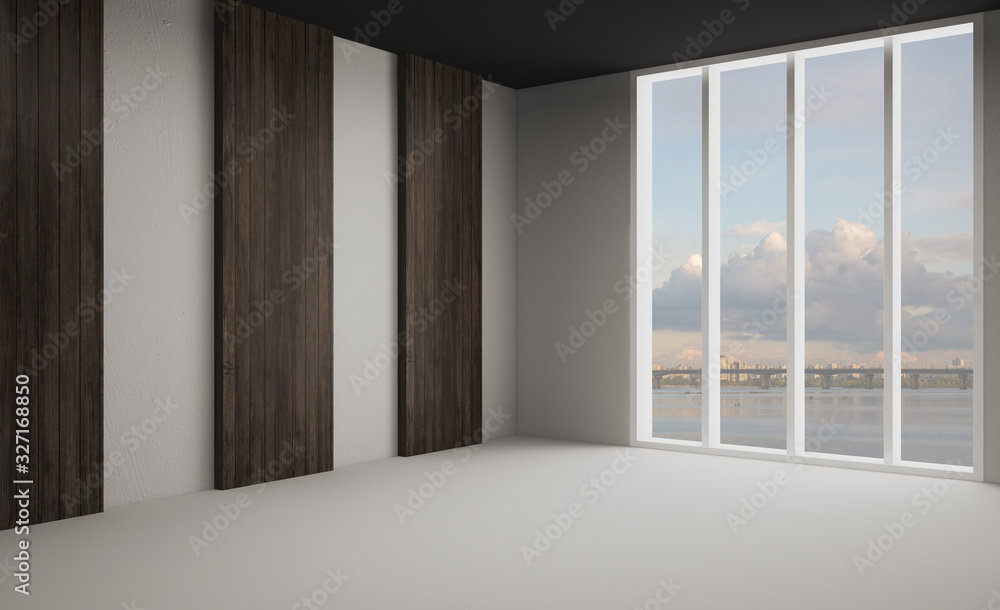 Large interior in an office building. modern design. 3D rendering. Large interior in an office building. modern design. 3D rendering.