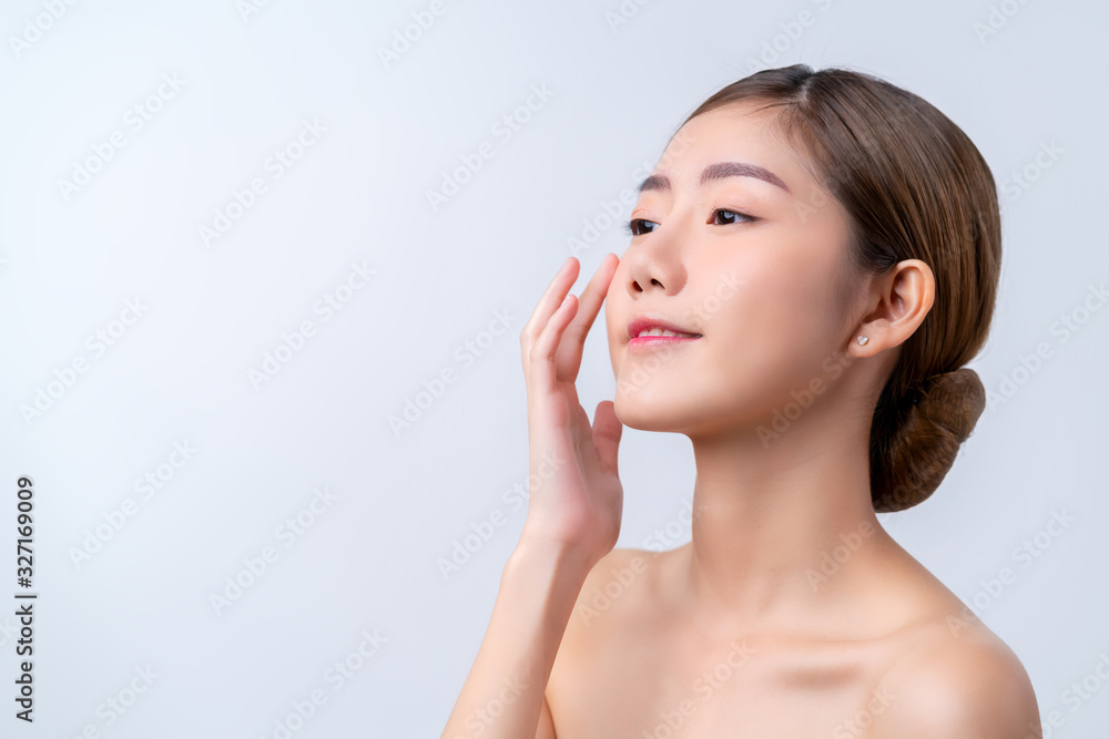 skincare and makeup concept beautiful asian female woman with healthy facial skin close up portrait studio shot
