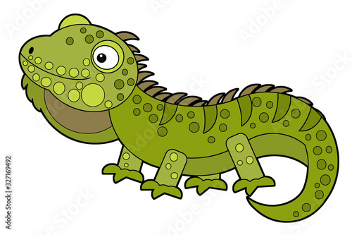 cartoon american happy and funny lizard iguana isolated on white background - illustration