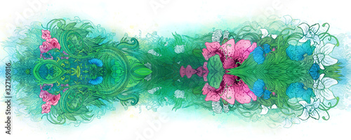 Vintage Card template, Watercolor wedding invitation design with pink wild fl...