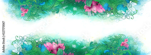 Vintage Card template, Watercolor wedding invitation design with pink wild fl...