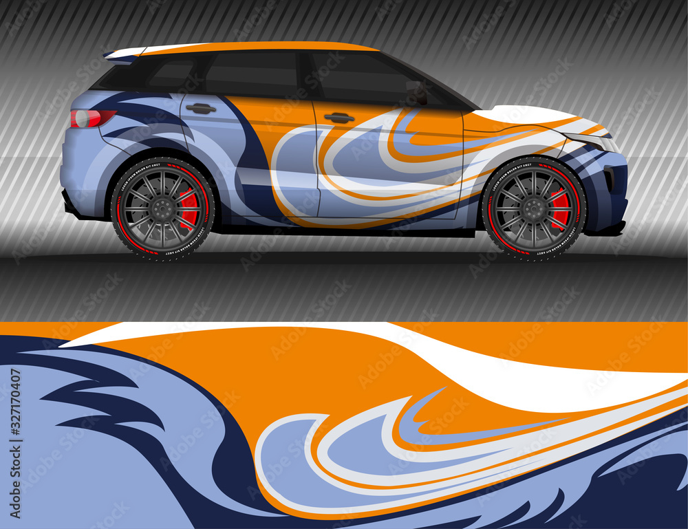 Car livery wrap decal, rally race style vector illustration abstract background