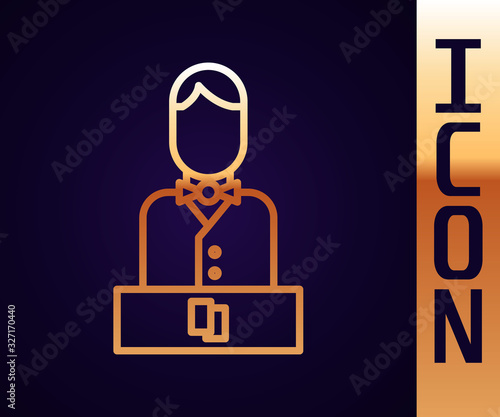 Gold line Casino dealer icon isolated on black background. Casino croupier. Vector Illustration