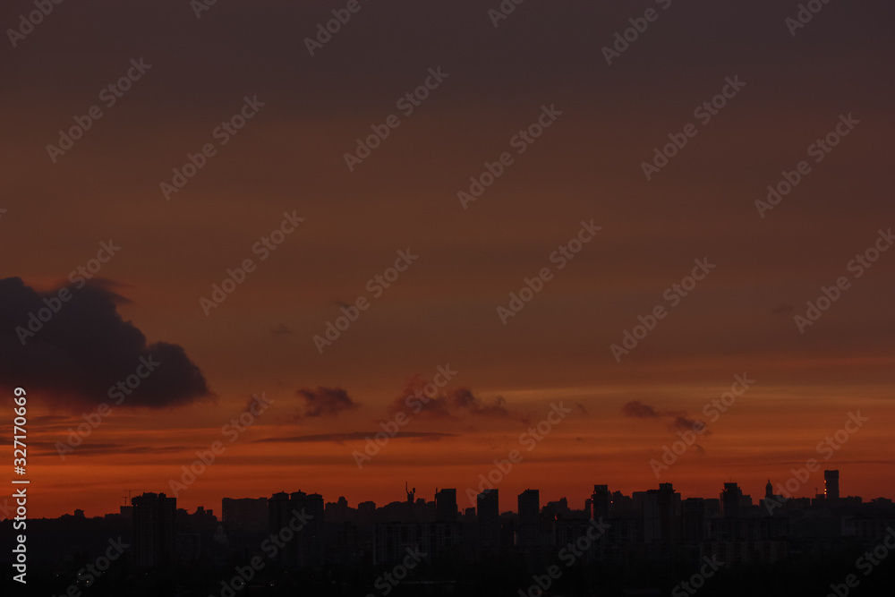 Fire-red sunset in Kiev, Ukraine