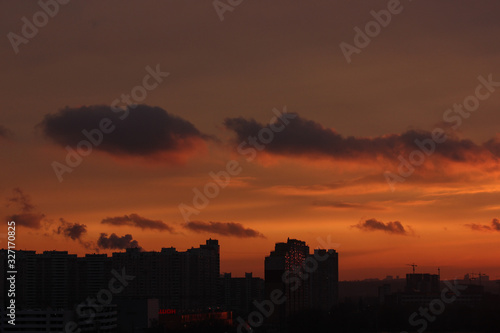 Fire-red sunset in a big city, Kiev, Ukraine