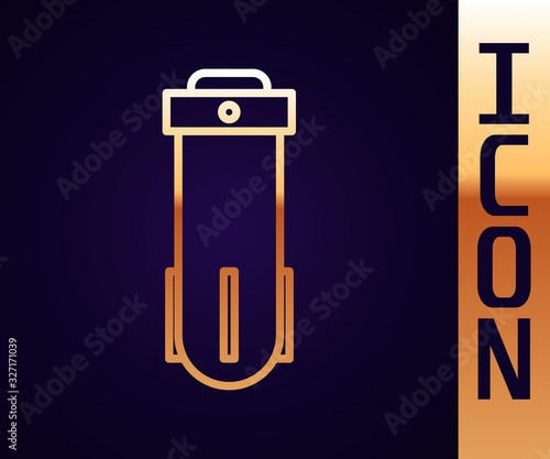Gold line Water filter icon isolated on black background. System for filtration of water. Reverse osmosis system. Vector Illustration