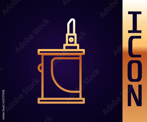 Gold line Electronic cigarette icon isolated on black background. Vape smoking tool. Vaporizer Device. Vector Illustration