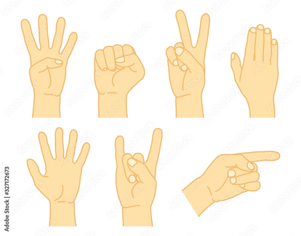 Various gestures of human hands set isolated on a white background. Vector illustration Various gestures of human hands set isolated on a white background. Vector illustration