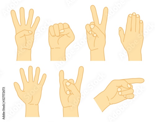 Various gestures of human hands set isolated on a white background. Vector illustration