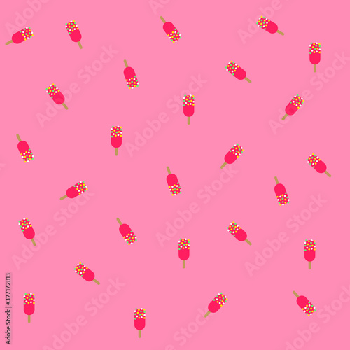 Cute ice cream pattern with pastel pink background. Colorful cartoon with assorted ice cream, memphis style for paper wrapping, print, sticker, wallpaper, Summer Decorative. Flat Vector illustration.