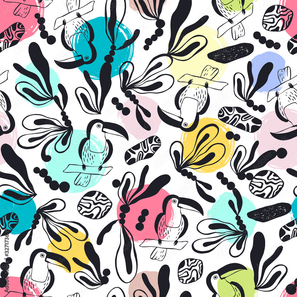 Tropical seamless pattern with toucans. Vector background. Tropical seamless pattern with toucans. Vector background.