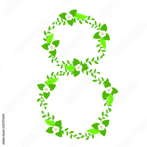 Figure eight of flowers  leaves  and branches. Festive design on a white background. Congratulations on international women s day. Vector illustration.