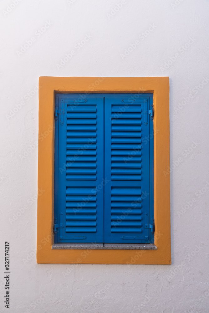 Beautiful blue window in white background, close window