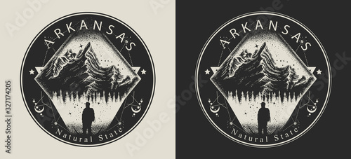 Arkansas. United States of America (USA). Natural state slogan. Travel and tourism concept. Template for clothes, t-shirt design. Vector illustration