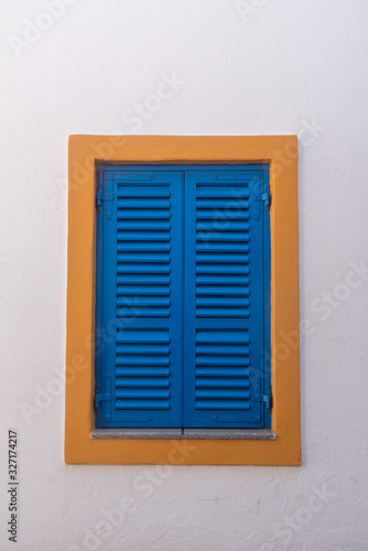 Beautiful blue window in white background  close window