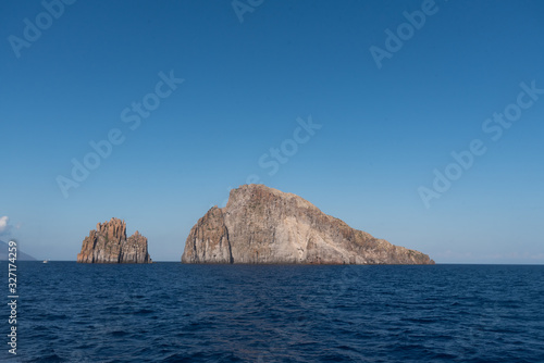 Eolian island, landscape with rocks close to Stromboli volcano, Sicily Italy