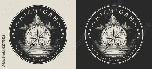 Michigan. United States of America (USA). Great Lakes State slogan. Travel and tourism concept. Template for clothes, t-shirt design. Vector illustration