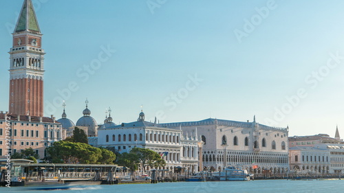 View of the Campanile di San Marco and Palazzo Ducale  from Basilica Santa Maria della Salute timelapse   Venice  Italy.