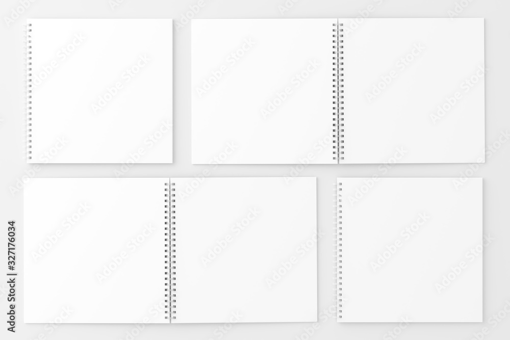 Square Spiral Notebook Notepad White Blank 3D Rendering Mockup Square Spiral Notebook Notepad White Blank 3D Rendering Mockup