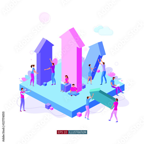 Trendy flat illustration. Teamwork metaphor concept. Business. Growth. Competition. Cooperation. Result. Victory. Template for your design works. Vector graphics.