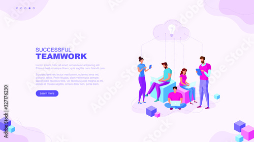 Trendy flat illustration. Successful teamwork page concept. Office workers planing business mechanism, analyze business strategy and exchange ideas.Template for your design works. Vector graphics.