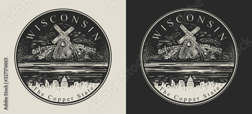 Wisconsin. United States of America (USA). The copper state slogan. Travel and tourism concept. Template for clothes, t-shirt design. Vector illustration