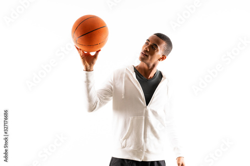 Afro American basketball player man over isolated white background
