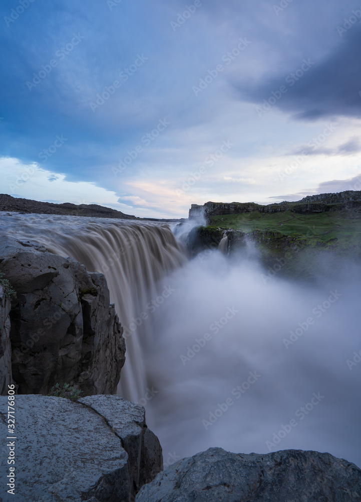 Majestic Dettifoss during blue hour, purple sky, Iceland Majestic Dettifoss during blue hour, purple sky, Iceland