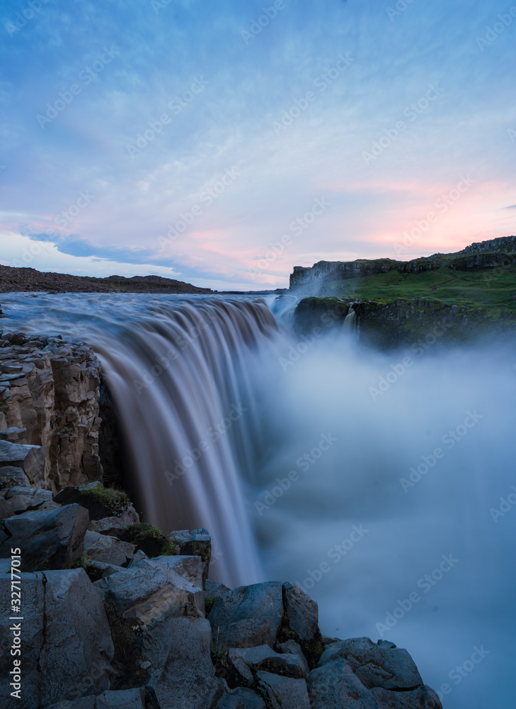 Majestic Dettifoss during blue hour, purple sky, Iceland Majestic Dettifoss during blue hour, purple sky, Iceland