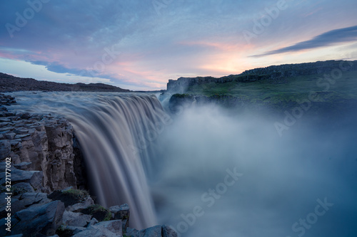 Majestic Dettifoss during blue hour, purple sky, Iceland