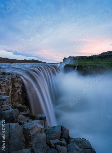 Majestic Dettifoss during blue hour, purple sky, Iceland