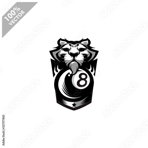 Billiard 8 ball tiger team logo design. Scalable and editable vector.