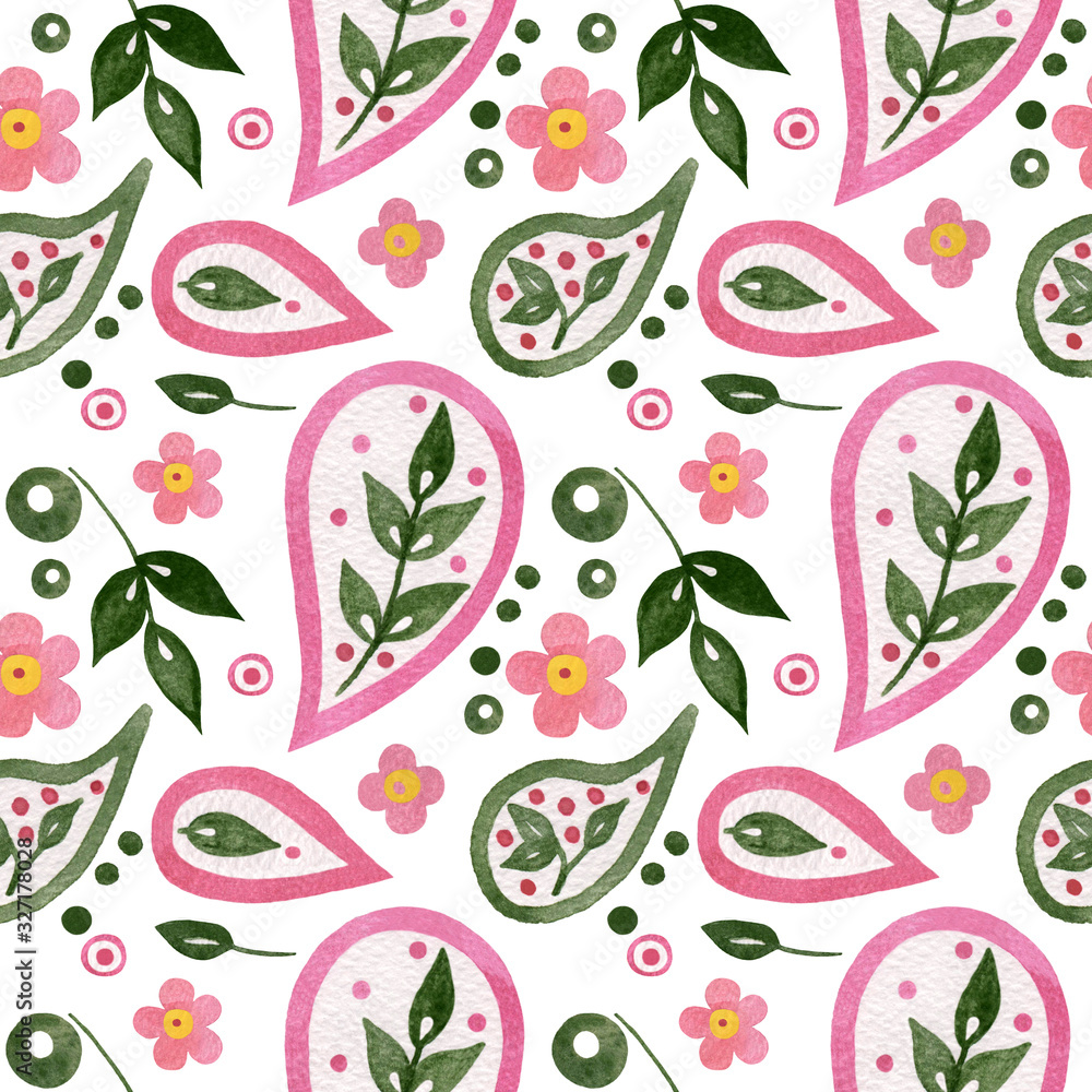 Watercolor seamless pattern with flower and leaf isolated on the white background Watercolor seamless pattern with flower and leaf isolated on the white background