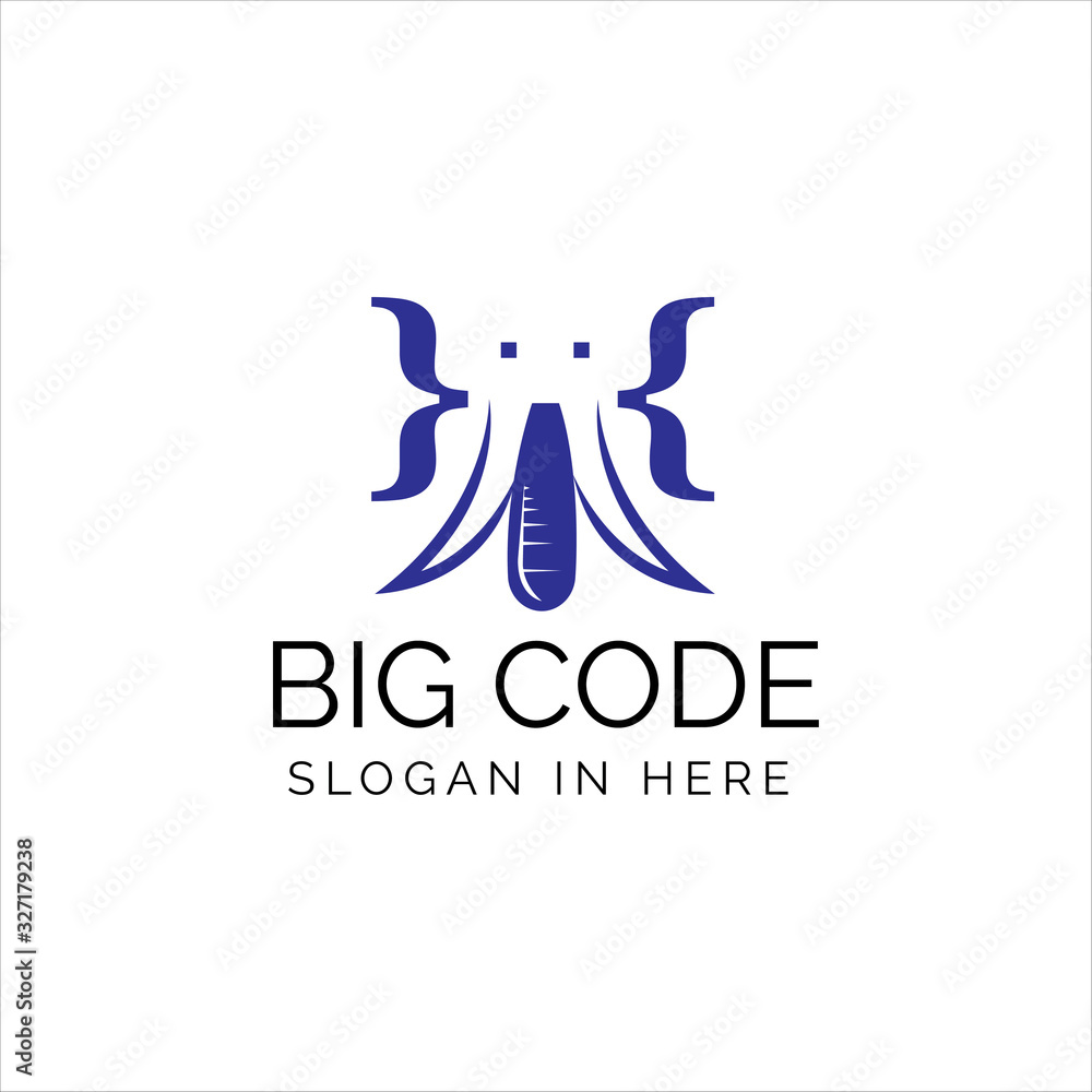 Big Code With elephant illustrated with code icon inside. vector logo design illustration