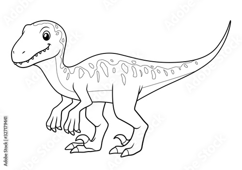 Velociraptor Cartoon Illustration BW