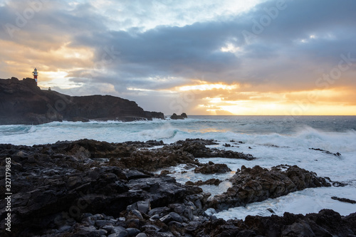 A powerful storm in the Atlantic Ocean in a bay on the coast of Tenerife.