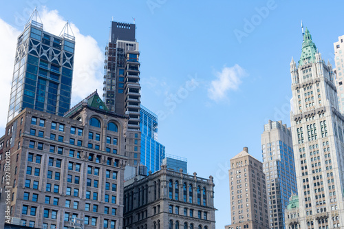 Lower Manhattan New York City Skyline Scene with Old and Modern Skyscrapers