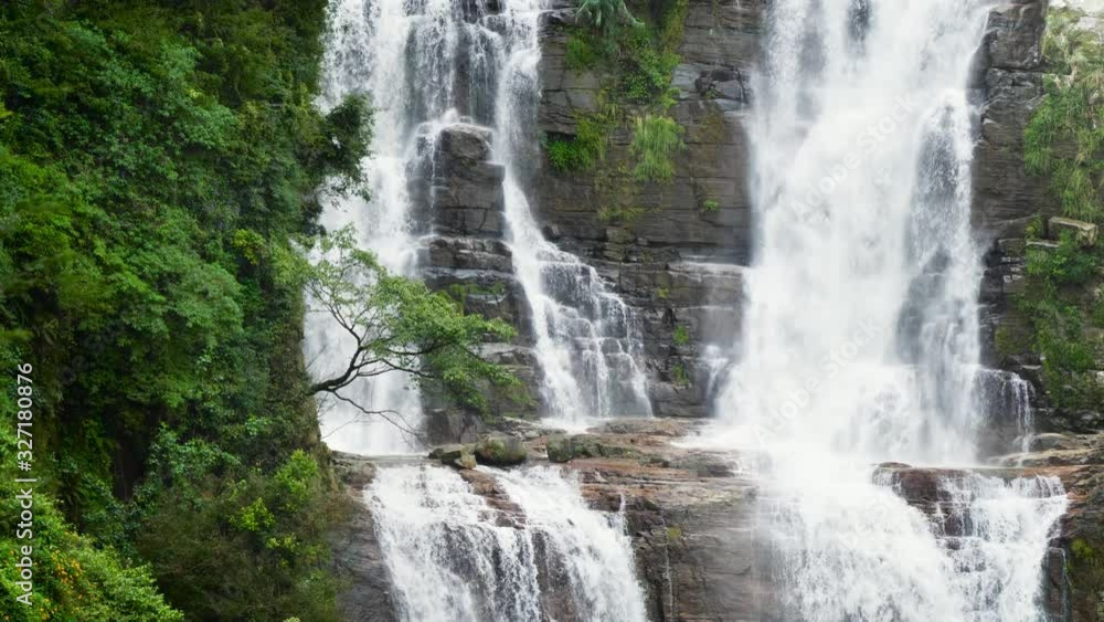 Beautiful 4k video of plants and trees growing on the side of waterfall cascasde in tropical rainforest Beautiful 4k video of plants and trees growing on the side of waterfall cascasde in tropical rainforest