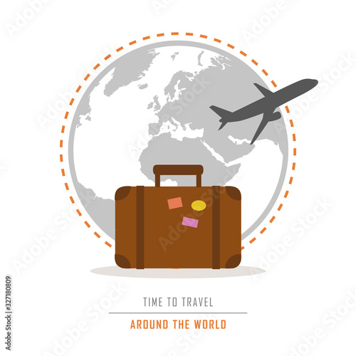 time to travel around the world with suitcase and plane vector illustration EPS10