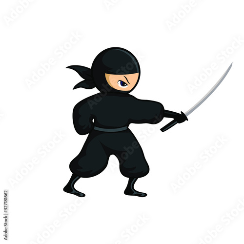 black cartoon ninja with sword ready to stab an enemy